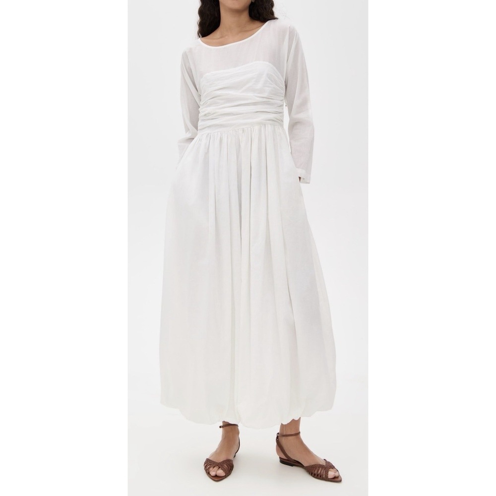 La Maregold Delfina Maxi Dress Sz S Bubble Hem White Beach Wedding Boho Romantic